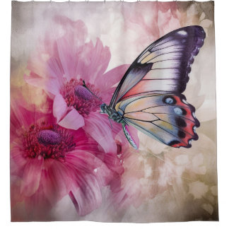 Rideaux De Douche Papillon Dreamy aux fleurs roses