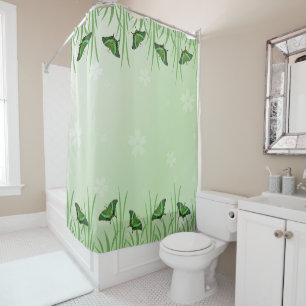 Rideaux De Douche Papillon vert sur vert clair - romantique