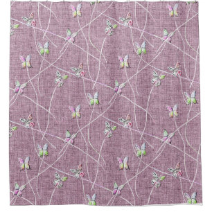 Rideaux De Douche Papillons à l'aquarelle sur rose poudré