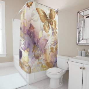 Rideaux De Douche Papillons aquarelle papillon violet et or