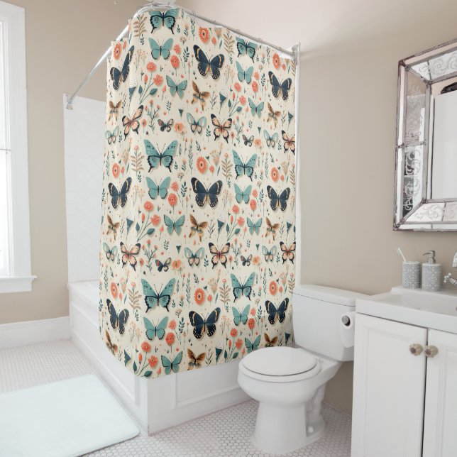Rideaux De Douche Papillons aux couleurs muettes (En situation)