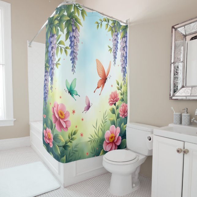 Rideaux De Douche Papillons de jardin enchantés (En situation)