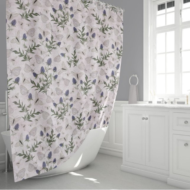 Rideaux De Douche Papillons Élégants Floral (Elegant Butterflies Floral Sage Lavender Pattern Shower Curtain from Studio Posies.)