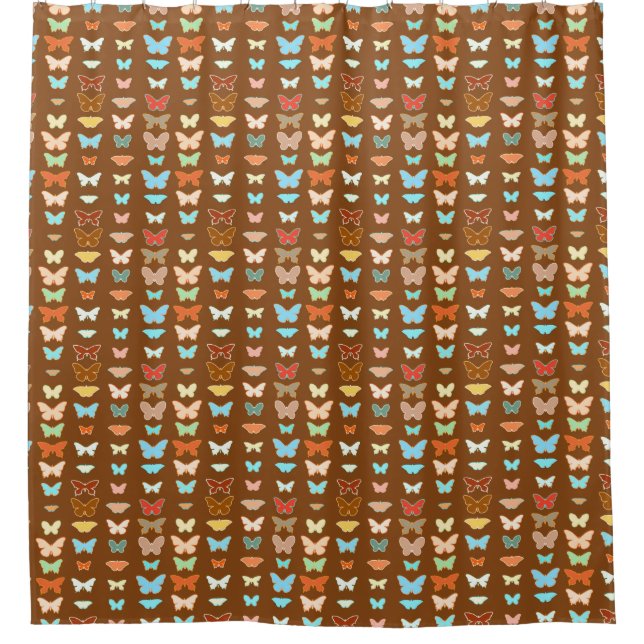 Rideaux De Douche Papillons, marron, turquoise et corail (Devant)