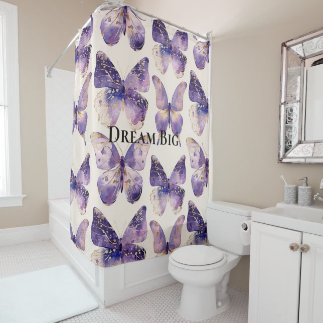 Rideaux De Douche Papillons Purple Gold (En situation)