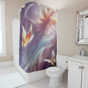 Rideaux De Douche Papillons stylisés et fleurs