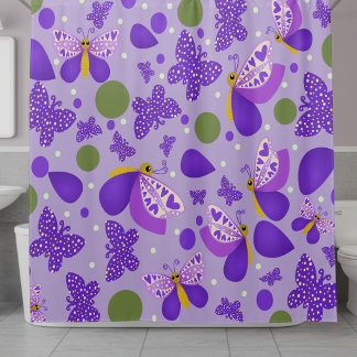 Rideaux De Douche Papillons Violets Mignons Dessinés à la Main avec 