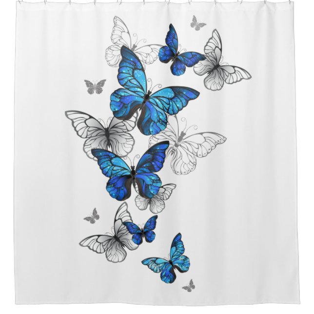 Rideaux De Douche Papillons volants bleus Morpho (Devant)
