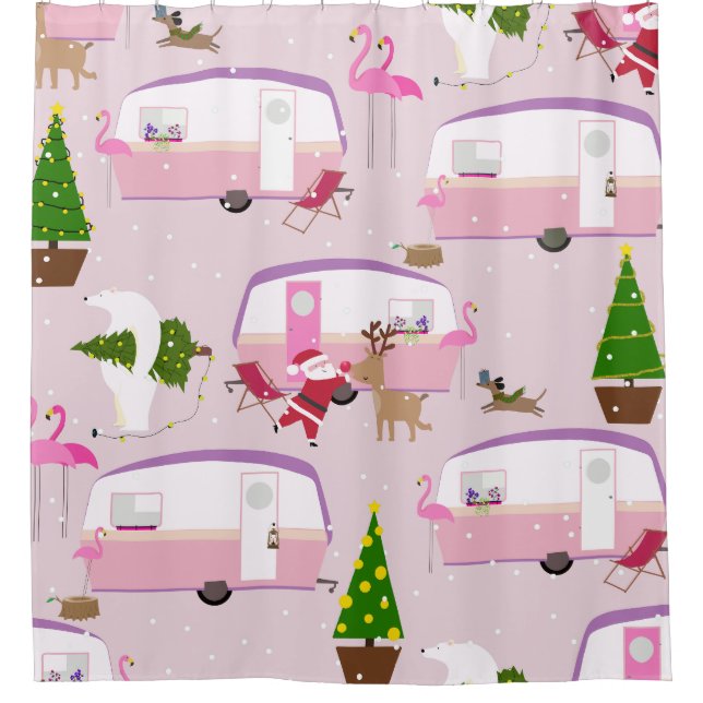 Rideaux De Douche parc de remorques flamingo père Noël (Devant)
