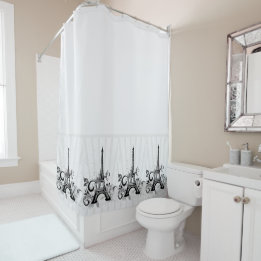 Rideaux De Douche Paris Blanc Noir Élégant