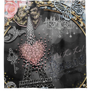 Rideaux De Douche Paris Brillant Glamour Étincelle France Féminin Te