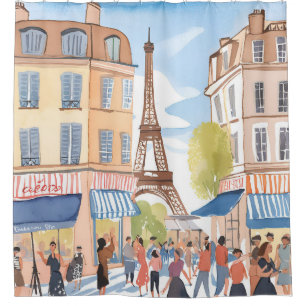 Rideaux De Douche Paris France Tour Eiffel   Aquarelle Voyage