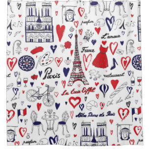 Rideaux De Douche Paris vintage : Motif de ligne de voyage