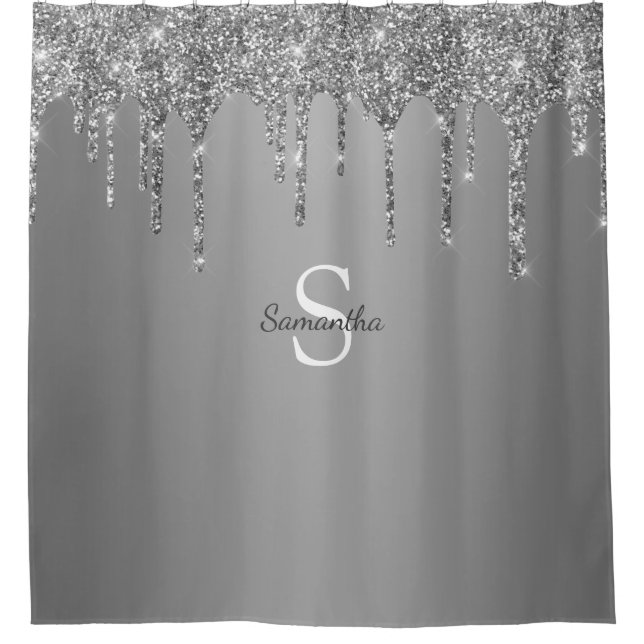 Rideaux De Douche Parties scintillant Argent Déchets Étincelle Nom d (Devant)