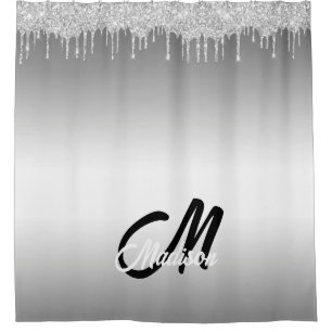 Rideaux De Douche Parties scintillant argent goutte Monogramme étinc