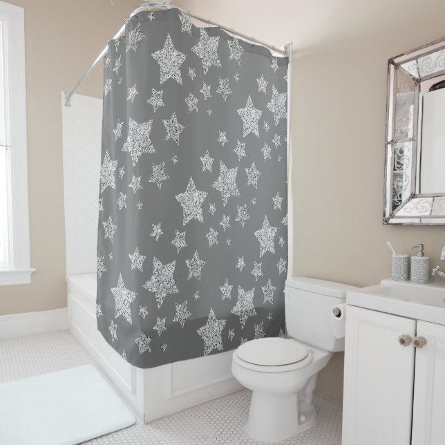 Rideaux De Douche Parties scintillant argent scintille Étoiles motif (En situation)