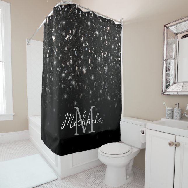 Rideaux De Douche Parties scintillant blanche brillante noire scinti (En situation)