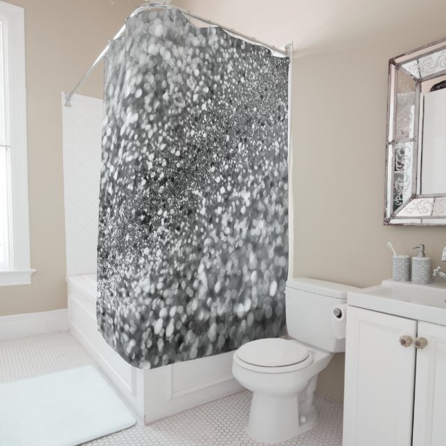 Rideaux De Douche Parties scintillant Bokeh gris argent #1 (Parties  (En situation)