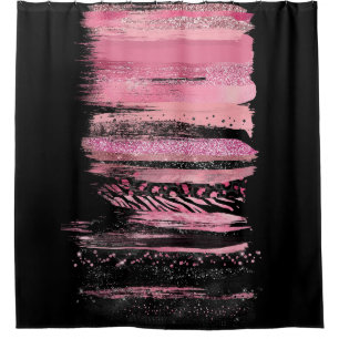Rideaux De Douche Parties scintillant d'aquarelle noire rose Paint à