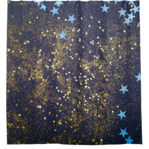 Rideaux De Douche Parties scintillant dorée et étoiles bleues scinti