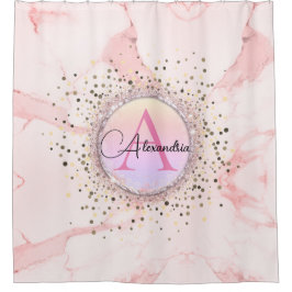 Rideaux De Douche Parties scintillant en marbre rose Monogramme pers