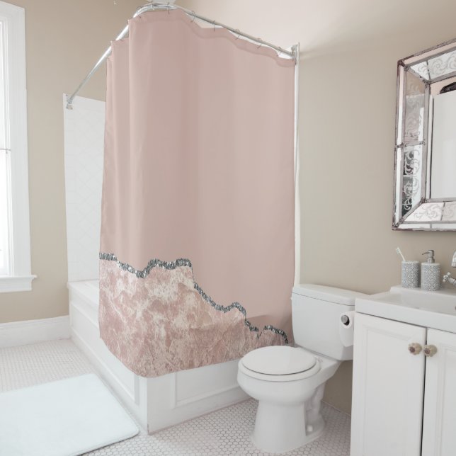 Rideaux De Douche Parties scintillant en métal brossé rose pâle (En situation)