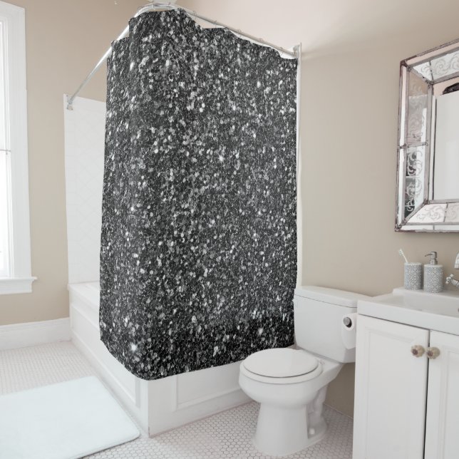 Rideaux De Douche Parties scintillant et étincelles Black Faux (En situation)