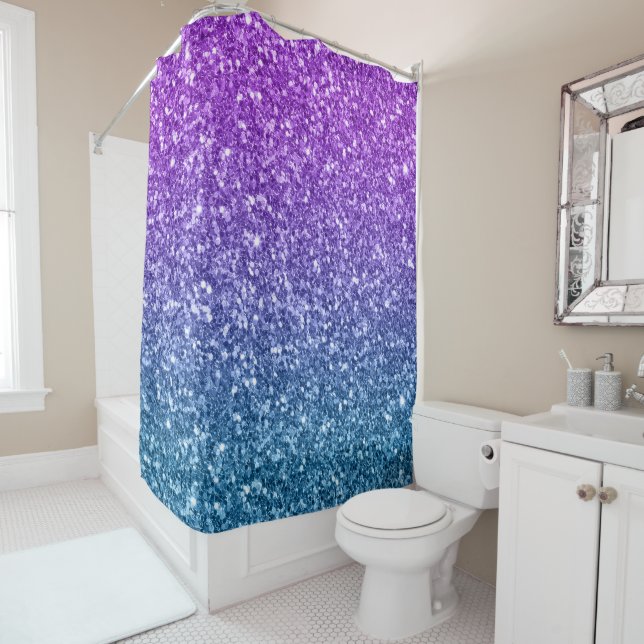 Rideaux De Douche Parties scintillant et étincelles violettes et ble (En situation)