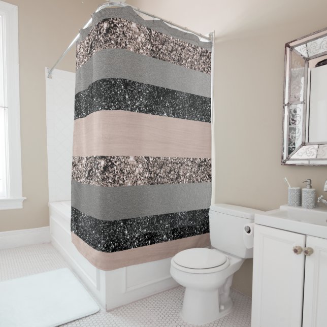 Rideaux De Douche Parties scintillant floue Glam Stripes #1 (En situation)