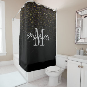 Rideaux De Douche Parties scintillant Gold & Black Personnalisé Mono