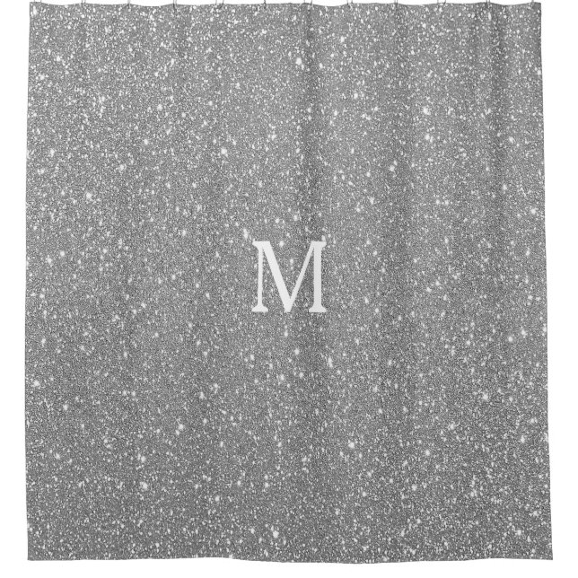 Rideaux De Douche Parties scintillant gris Monogramme Nom personnali (Devant)