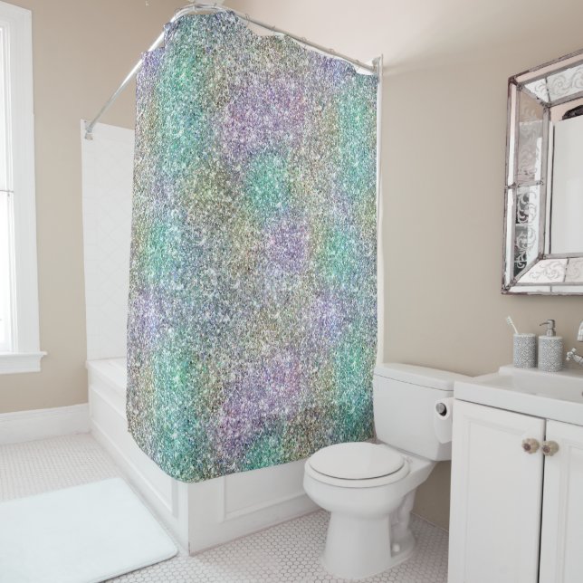 Rideaux De Douche Parties scintillant Mint Gold Purple (En situation)
