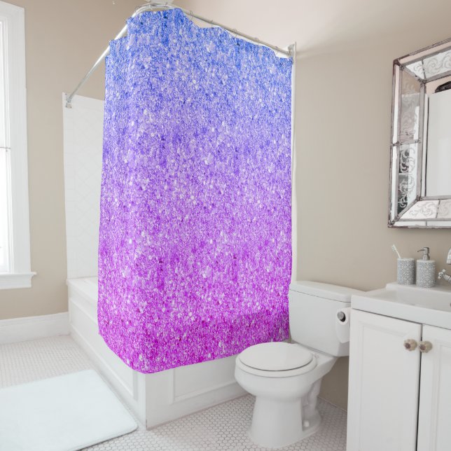 Rideaux De Douche Parties scintillant Moderne Bleue Et Rose (En situation)