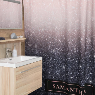 Rideaux De Douche Parties scintillant moderne noire et rose Étincell