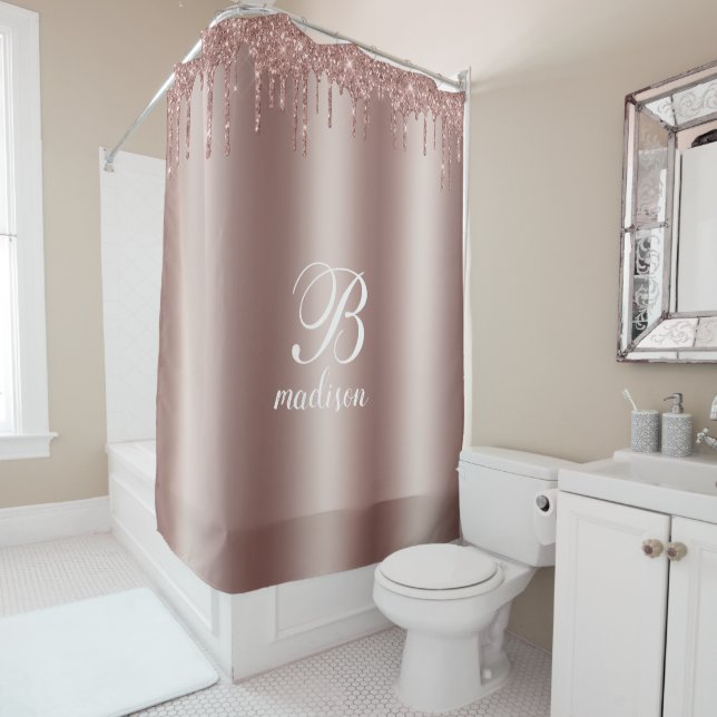 Rideaux De Douche Parties scintillant Monogram Rose Gold (En situation)