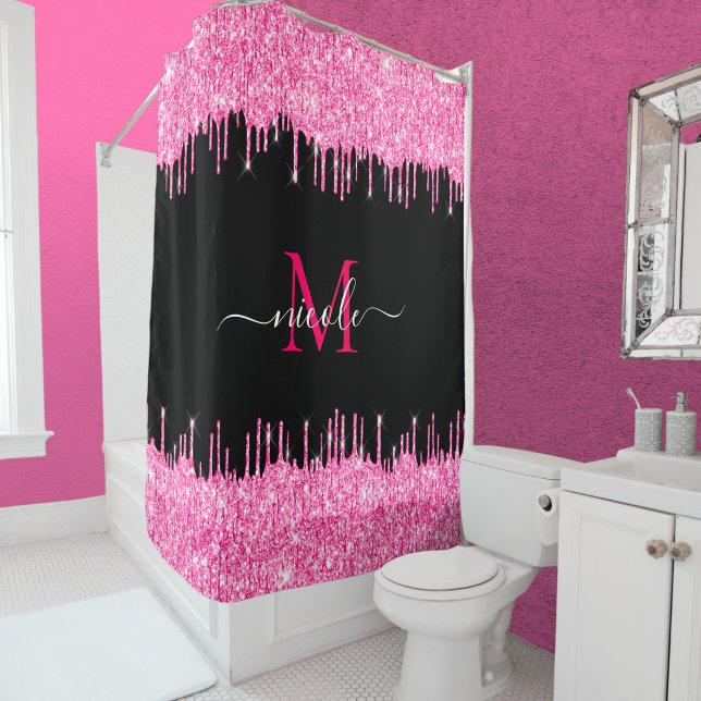 Rideaux De Douche Parties scintillant Monogramme métallique rose cha (Créateur téléchargé)