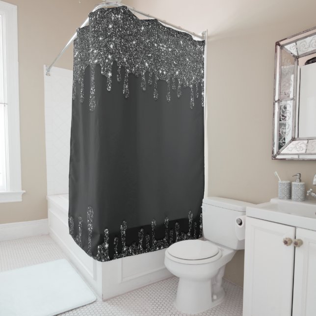 Rideaux De Douche Parties scintillant noire (En situation)