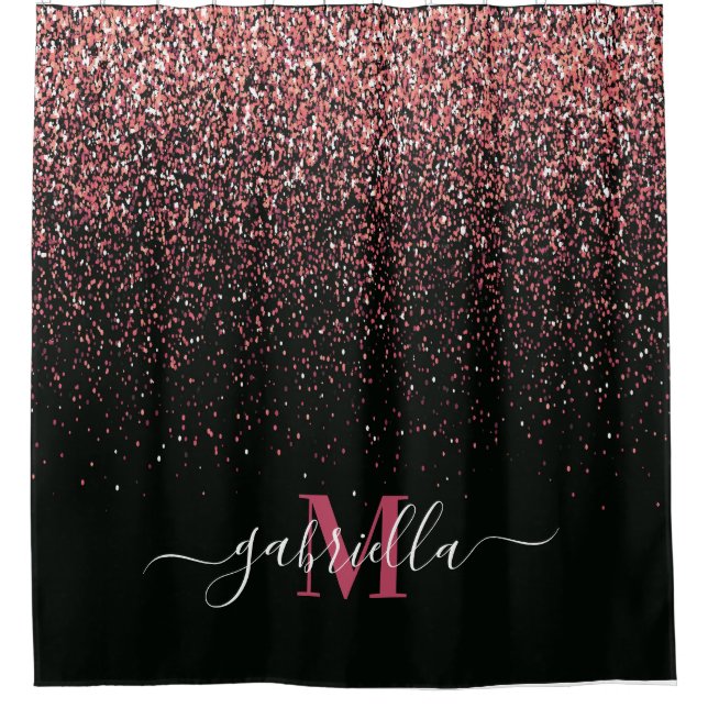 Rideaux De Douche Parties scintillant noire et rose (Devant)