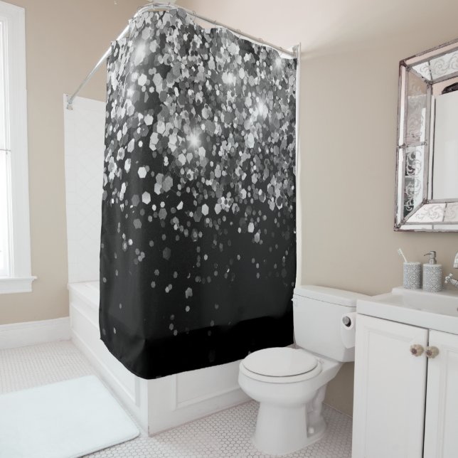 Rideaux De Douche Parties scintillant noire gris argent #3 (Parties  (En situation)