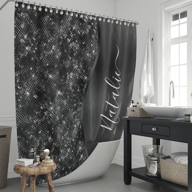 Rideaux De Douche Parties scintillant noire métallique personnalisée (Créateur téléchargé)