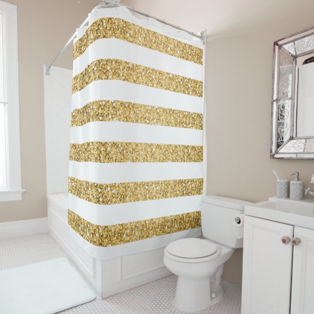 Rideaux De Douche Parties scintillant Or Et Blancs (En situation)
