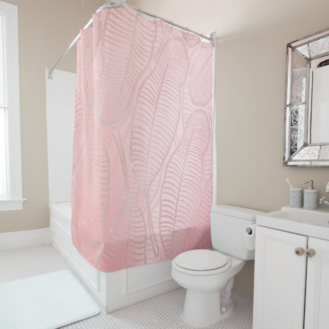 Rideaux De Douche Parties scintillant or rose Banane Feuille (En situation)