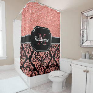 Rideaux De Douche Parties scintillant or rose Damask