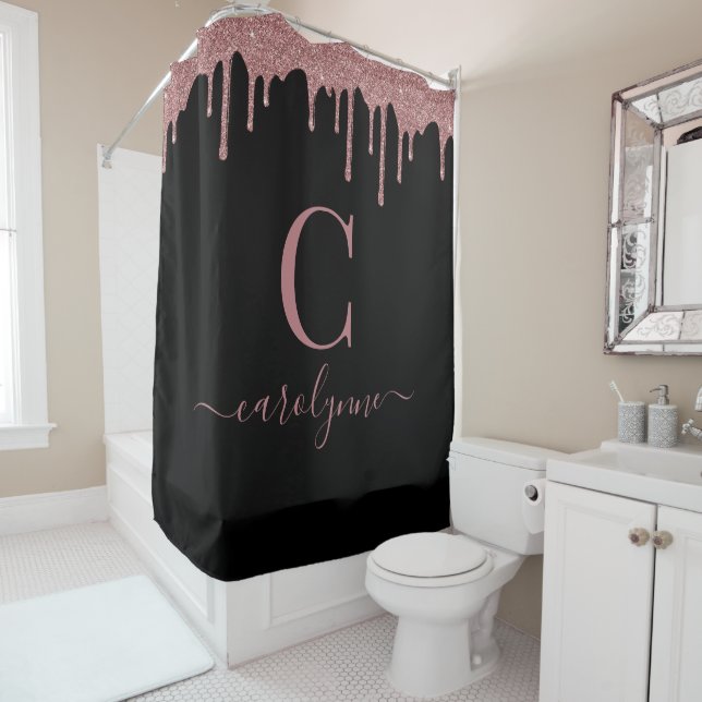 Rideaux De Douche Parties scintillant rose Gold Sparkle  Monogramme  (En situation)