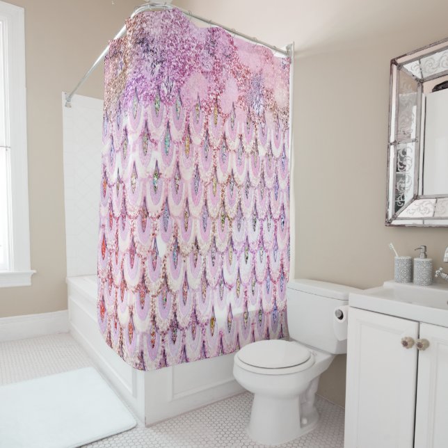 Rideaux De Douche Parties scintillant rose Iridescente Sirène Balanc (En situation)