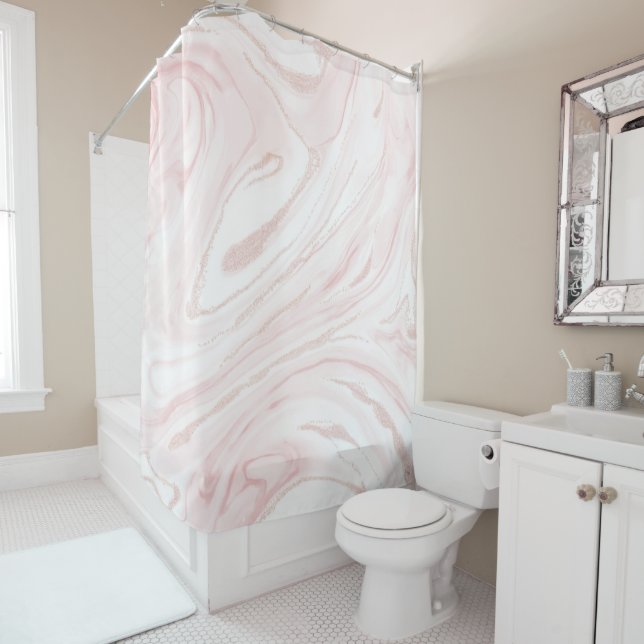 Rideaux De Douche Parties scintillant rose moderne marbre (En situation)