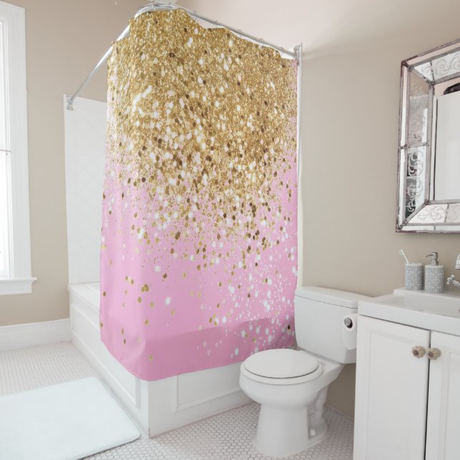 Rideaux De Douche Parties scintillant rose or #1 (En situation)