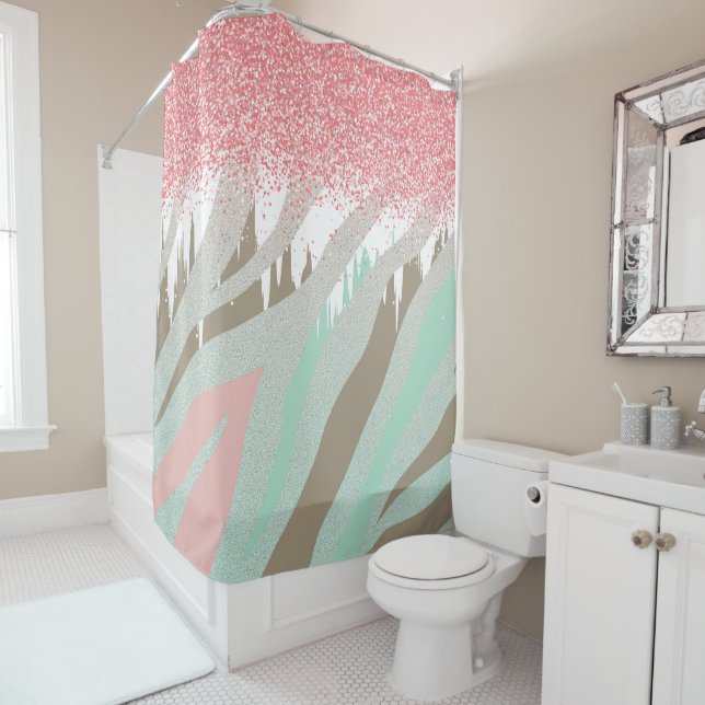 Rideaux De Douche Parties scintillant rose Zebra Stripe Motif Abstra (En situation)