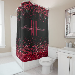 RIDEAUX DE DOUCHE PARTIES SCINTILLANT ROUGE CHRISTMAS CHUNKY MONOGRA