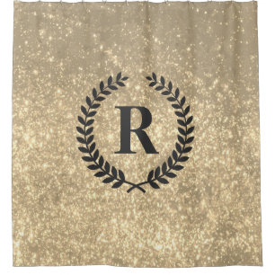 Rideaux De Douche Parties scintillantes d'or avec le monogramme